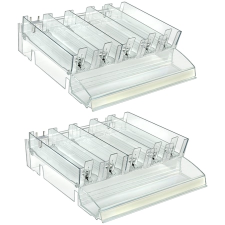 Azar Displays Adjustable Tall Divider Bin Cosmetic Tray with Tester on Front and Spring Pushers, Clear, 2-Pack 225840-TESTER-TALL-2PK